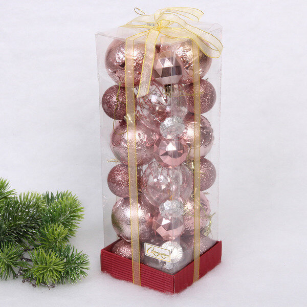 Набор шаров «Winter magic» 6 см + 4 см (24 предмета), Розовое золото