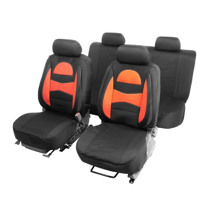 TORSO Чехлы на сиденья в автомобиль TORSO Premium, 11 предметов, кожаные вставки, красные вставки