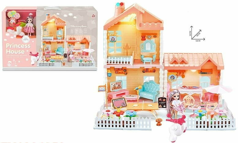 Кукольный дом Princess House, с куклой, свет, пар, в коробке 668-45A