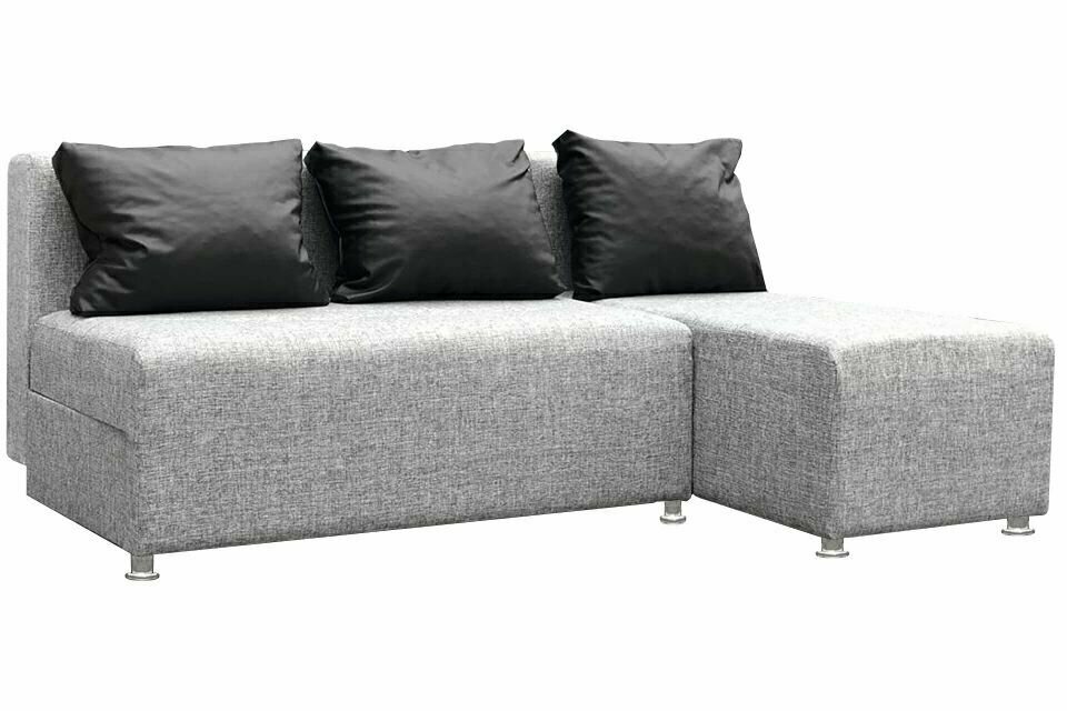 Угловой диван-кровать Комо еврокнижка серая рогожка/подушки экокожа черная, правый угол