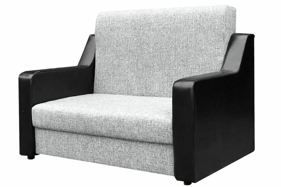 фото Диван-кровать Мюнхен рогожка серая однотонная и черный кожзам