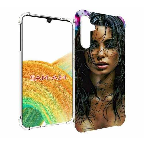 Чехол MyPads девушка с мокрыми волосами женский для Samsung Galaxy A34 задняя-панель-накладка-бампер