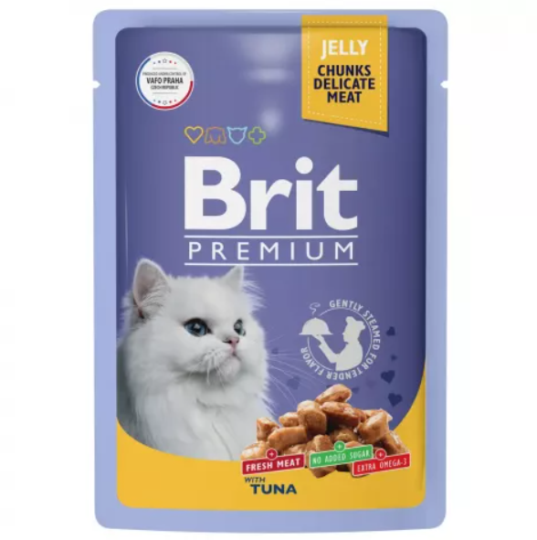 Brit Premium Корм консервированный для взрослых кошек тунец в желе, 85гр, 6 штук