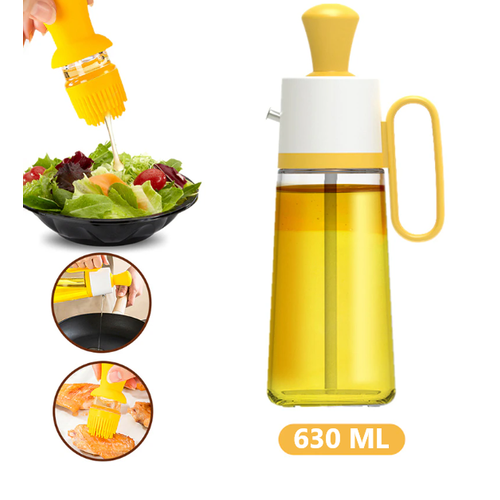 Масленка с силиконовой кисточкой и дозатором Емкость для масла и уксуса 630 мл цвет желтый Бутылка для масла 517₽
