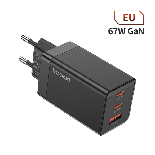 Зарядное устройство Toocki сетевое с USB Type-C и поддержкой быстрой зарядки, GaN 67 Вт (цвет черный) зарядное устройство для электровелосипеда 60v 67 2v 5a 1 pin