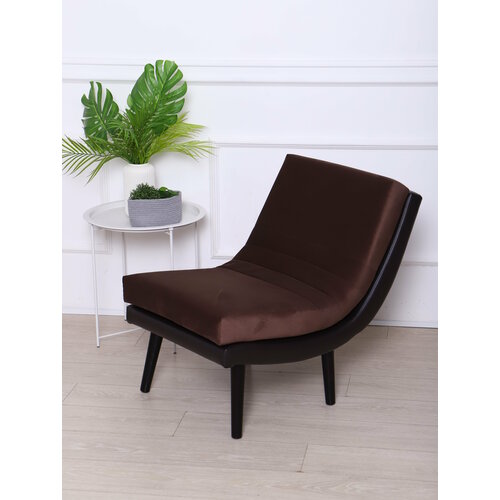 Кресло Luna Для отдыха балкона детской кухни офиса Коричневый велюрШоколад экокожаВенге ножки 12500₽