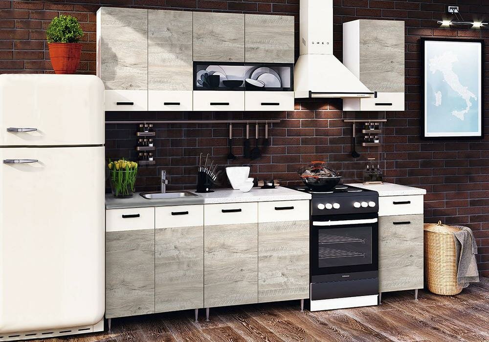 фото Кухонный гарнитур Миф Рио 1.8 м дуб крафт светлый 180хх см