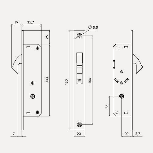 Изображение товара Замок врезной крестообразный узкопрофильный Punto METLR-201F (LR-201F) 3key CP хром