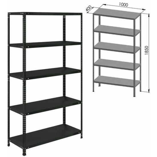 Стеллаж Brabix металлический "графит MS KD-185/40-5", лофт, 1850х1000х400 мм, 5 полок, 291269, S240BR144593