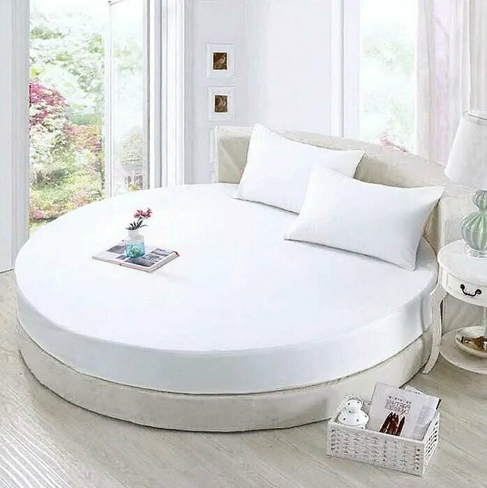 фото Простыня круглая из ранфорса на резинке 210 х 210 х 20 - М - Белый