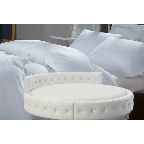 Простыня круглая из страйп-сатина на резинке 220 х 220 х 20 - М - 135 - Белый 1х1