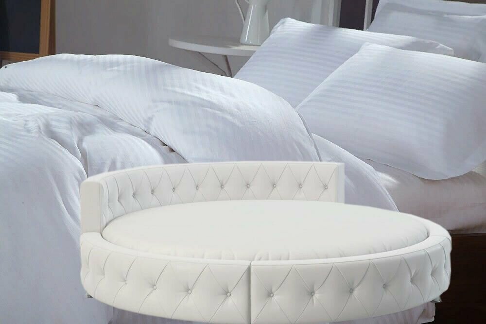 фото Простыня круглая из страйп-сатина на резинке 220 х 220 х 20 - М - 135 - Белый 1х1