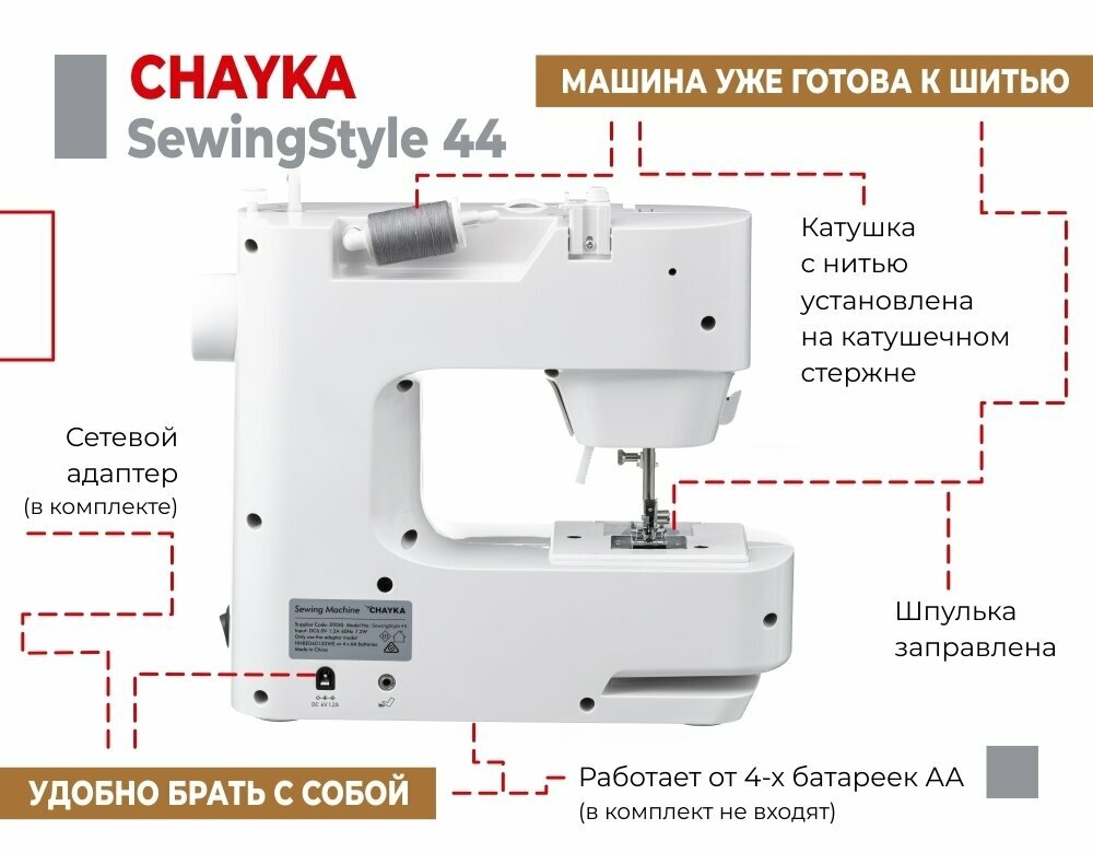 Швейная машина CHAYKA Чайка SewingStyle 44 + столик - фотография № 3