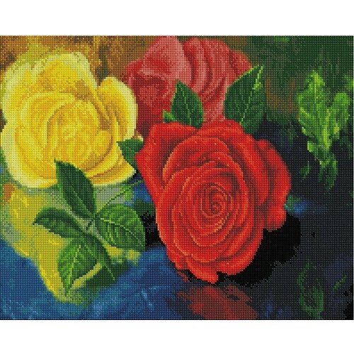 фото Алмазная мозаика желтая и красная розы 40x50 см. paintboy