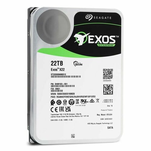 Жесткий диск серверный 35 22TB Seagate Exos X22 ST22000NM001E SATA 6Gbs 7200rpm 512MB 512e Bulk 5624800₽