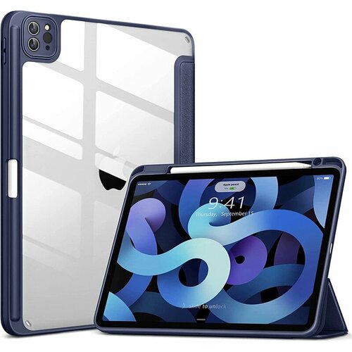 Ультра-тонкий чехол-обложка MyPads для Apple iPad Pro 12.9 2022 M2 (MNXQ3 /P3) с дизайном Smart Case синий кожаный с функцией смарт включения-выклю.