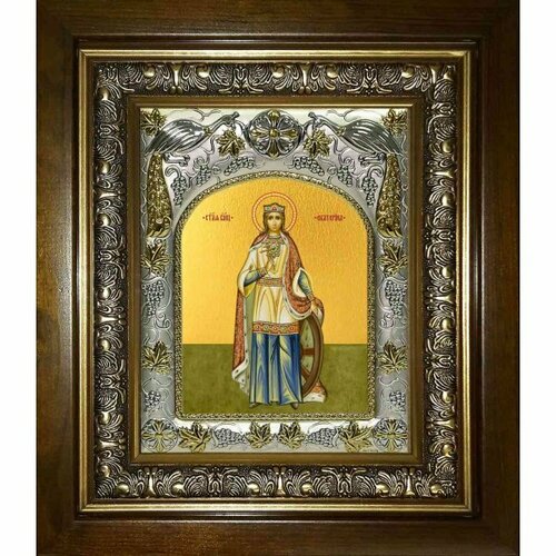 Икона Екатерина великомученица, 14x18 см, в деревянном киоте 20х24 см, арт вк-1282