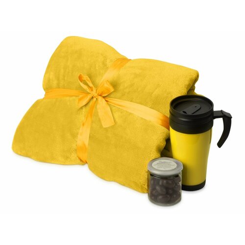 Подарочный набор с пледом термокружкой и миндалем в шоколадной глазури Tasty hygge желтый 1966₽