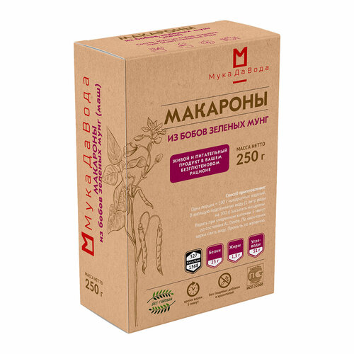 МукаДаВода Макароны из бобов зеленых мунг (маш), 250 г, МукаДаВода