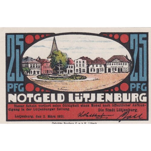 Германия (Веймарская Республика) Лютенбург 25 пфеннигов 1921 г. банкнота нотгельды германия 25 пфеннигов 1921 год серия веймар купюра бона