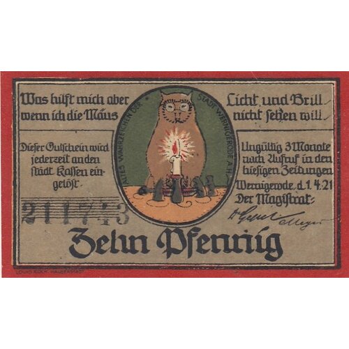 Германия (Веймарская Республика) Вернигероде 10 пфеннигов 1921 г. (3)