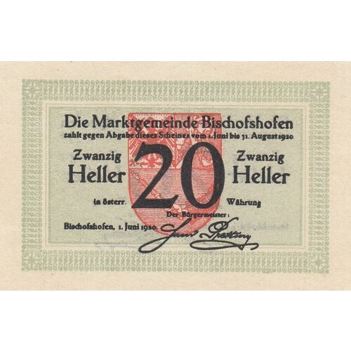 Австрия, Бишофсхофен 20 геллеров 1920 г. (№1) 31 июня dvd