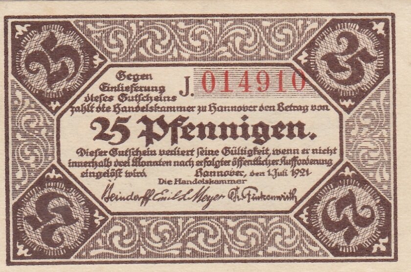 Германия (Веймарская Республика) Ганновер 25 пфеннигов 1921 г. (4)