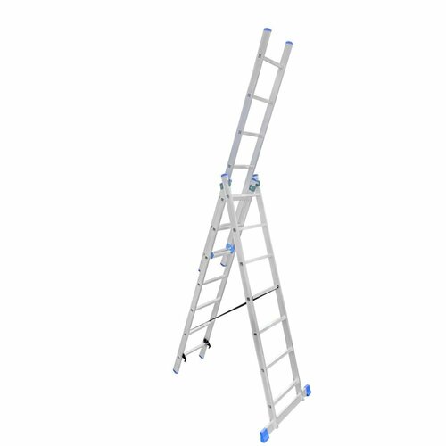 Трехсекционная алюминиевая лестница LadderBel LS307 алюминиевая трехсекционная лестница ladderbel 8 ступеней ls308