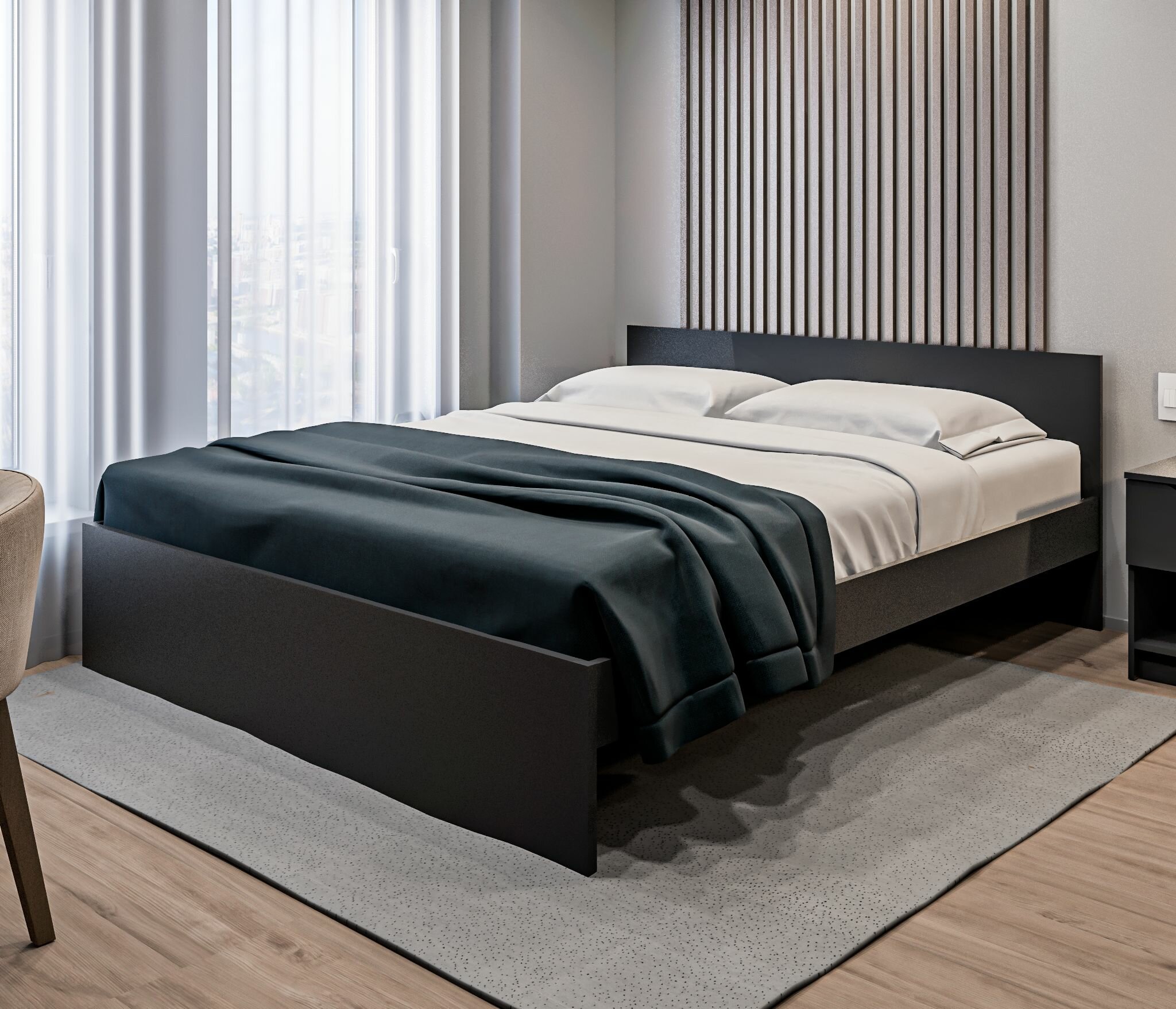 Двуспальная кровать столплит Бруклин СБ-3355 с основанием, без матраса, Диамант серый 186х78х205см