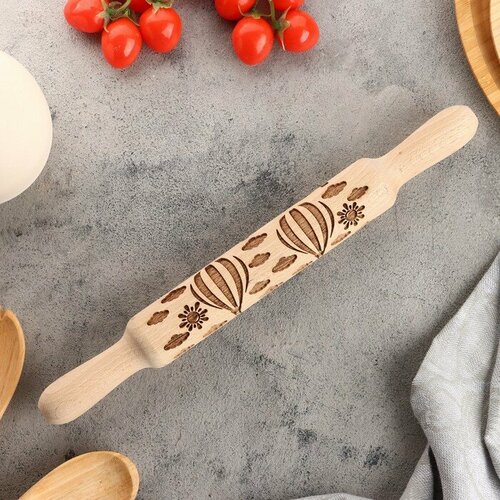 Резная скалка с узорами Воздушные шары для выпечки бук 40 мм 350 мм 1621₽