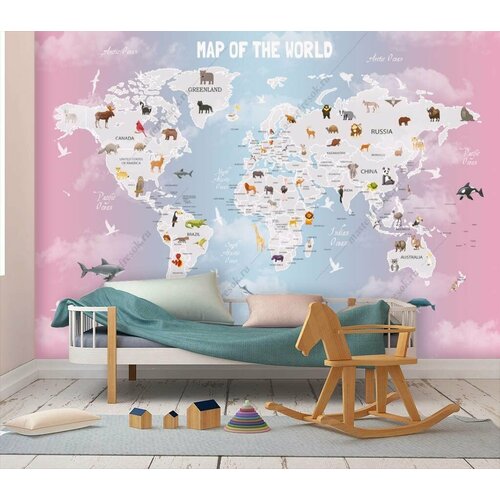 Фотообои Карта мира розовая 275x466 (ВхШ), бесшовные, флизелиновые, MasterFresok арт 12-784