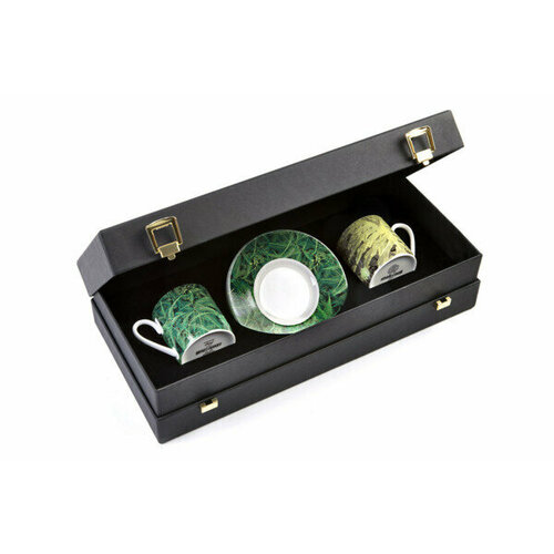 Набор чашек для эспрессо с блюдцами Roberto Cavalli Home Райская листва 100 мл, 2 шт, зеленый, п/к