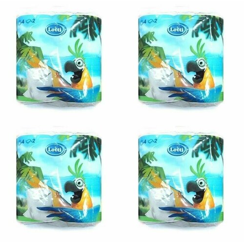 Туалетная бумага Lotti попугай 2 слоя 4 рулона белая 100 целлюлоза 4 уп 632₽
