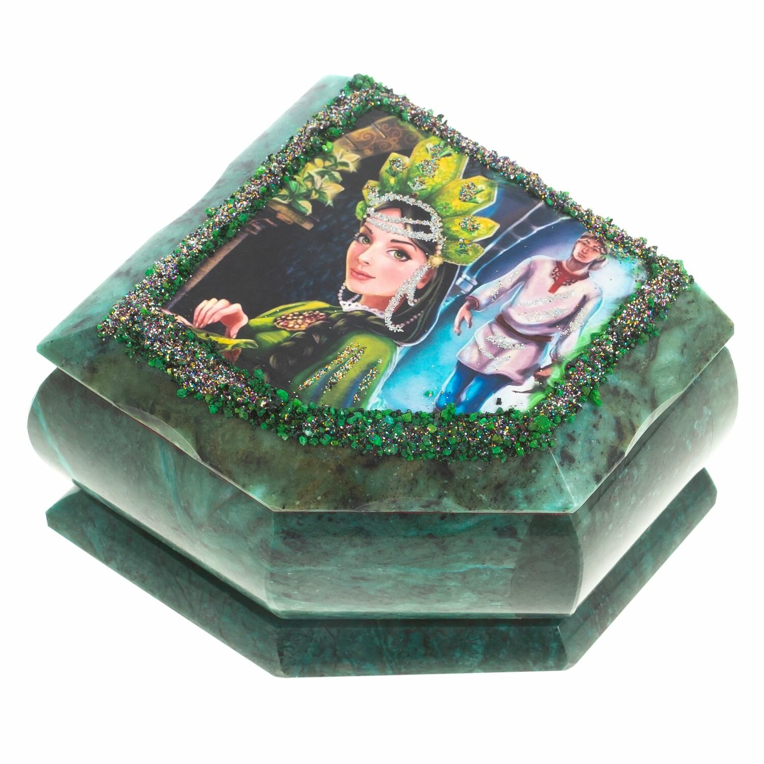 Шкатулка Хозяйка медной горы змеевик 11х9х6,5 см 117471