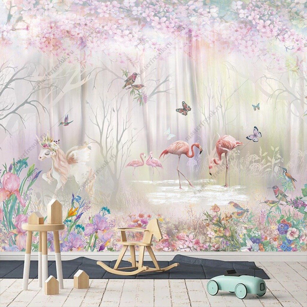 фото Фотообои Сказочный розовый лес 275x356 (ВхШ), бесшовные, флизелиновые, MasterFresok арт 14-686