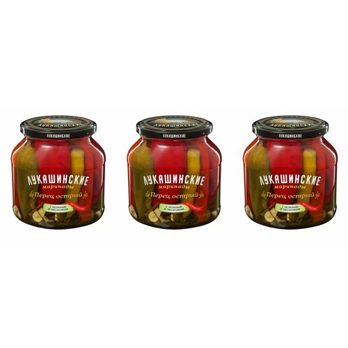 Лукашинские Перец острый маринованный По-сочински с зеленью и чесноком, 560 г, 3 шт