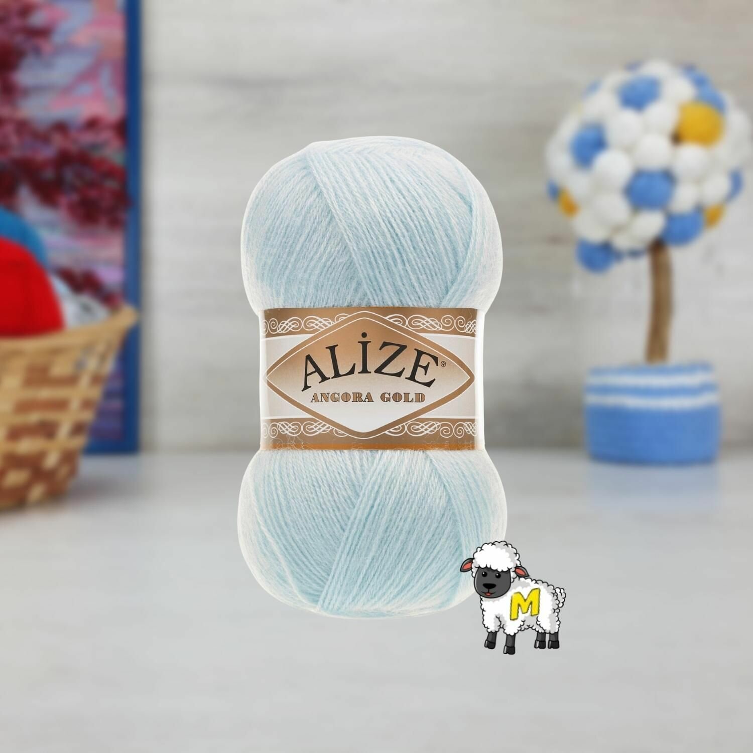 пряжа Ангора Голд Alize Angora Gold упаковка 5 мотков 100 г. 550 м. 20% шерсть 80% акрил цвет 514 светло-голубой
