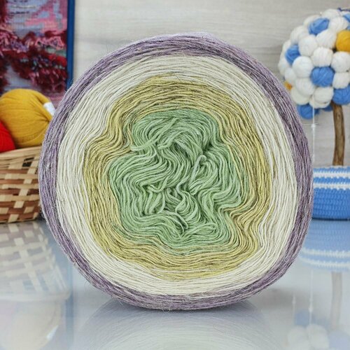 Пряжа Рассказовская Ангорка колор, лилов/бел/липа/салат - 34, 95% шерсть ангорской козы, 5% акрил, 2 мотка, 250 г, от 700 м.