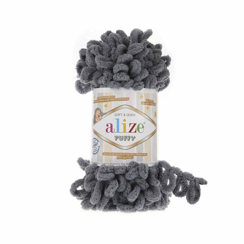Пряжа Alize Puffy Puffy (Alize), серый 87, 100% микрополиэстер, 5 мотков, 100 г, 9.5 м.