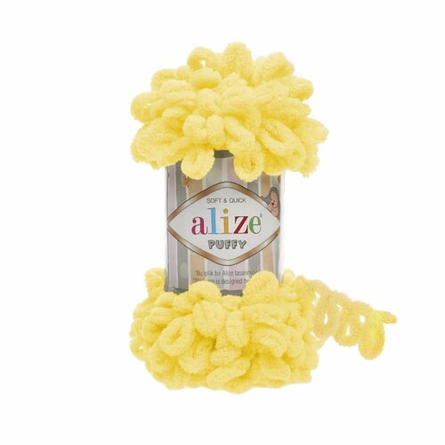 Пряжа Alize Puffy Puffy (Alize), желтый 216, 100% микрополиэстер, 5 мотков, 100 г, 9.5 м.