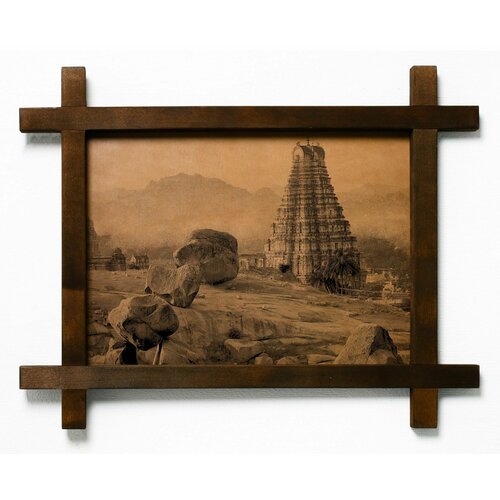 Картина "Храм Вирупакша" в деревянной раме с гравировкой на натуральной коже