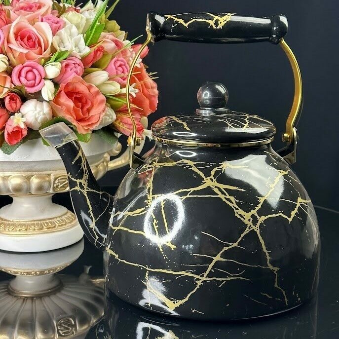 Чайник эмалированный 4л черный мрамор Lenardi (178651)
