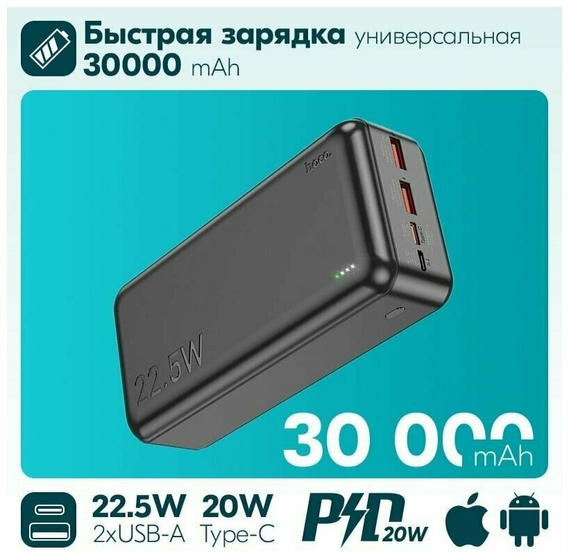 Внешний аккумулятор Hoco Power Bank J101B 30000mAh Black