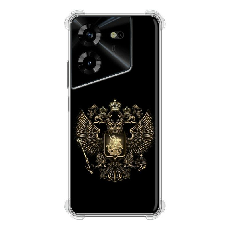 Дизайнерский силиконовый с усиленными углами чехол для Текно Пова 5 4Ж / Tecno Pova 5 4G герб России золотой