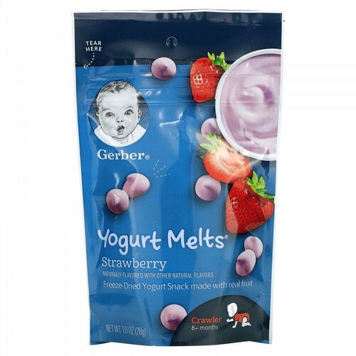 Gerber, Yogurt Melts, для малышей от 8 месяцев, с клубникой, 28 г (1.0 унция)
