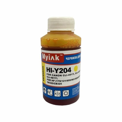 чернила для hp 178 121 655 901 920 cb320 cb325 100мл yellow hi y204 b gloria™ myink Чернила универсальные для CANON-HP CLI-451Y/455Y/471Y; HP (178,655/901/920) HI-Y204 (70мл, Yellow Dye) MyInk