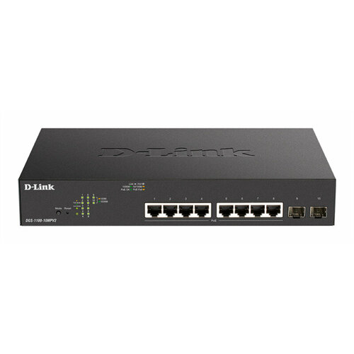 D-Link EasySmart L2 Switch 81000Base-T PoE, 2x1000Base-X SFP, PoE Budget 130W