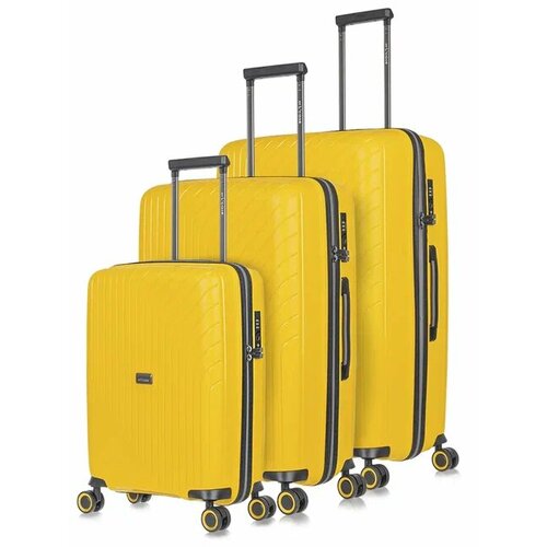 фото Комплект чемоданов l'case madrid, 3 шт., полипропилен, водонепроницаемый, 125 л, размер s/m/l, желтый