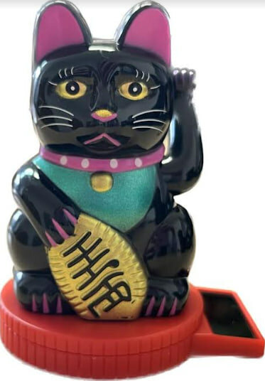 Статуэтка батарейке кот манэки нэко / денежный кот манеки неко, Черный, 7 см