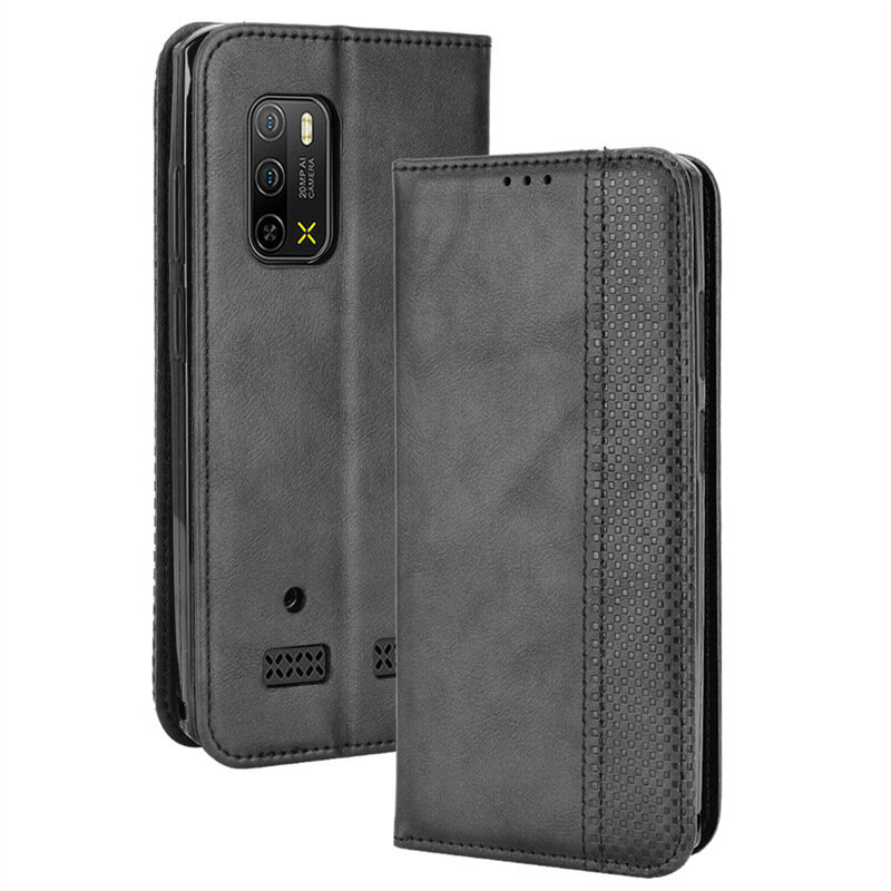 Чехол-книжка MyPads из кожи с мульти-подставкой и визитницей для UleFone Armor X10 / X10 Pro "Ретро" черный